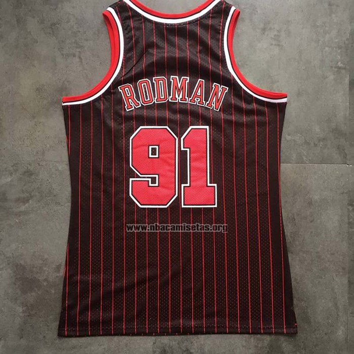 Camiseta Chicago Bulls Dennis Rodman NO 91 Mitchell & Ness 1995-96 Negro